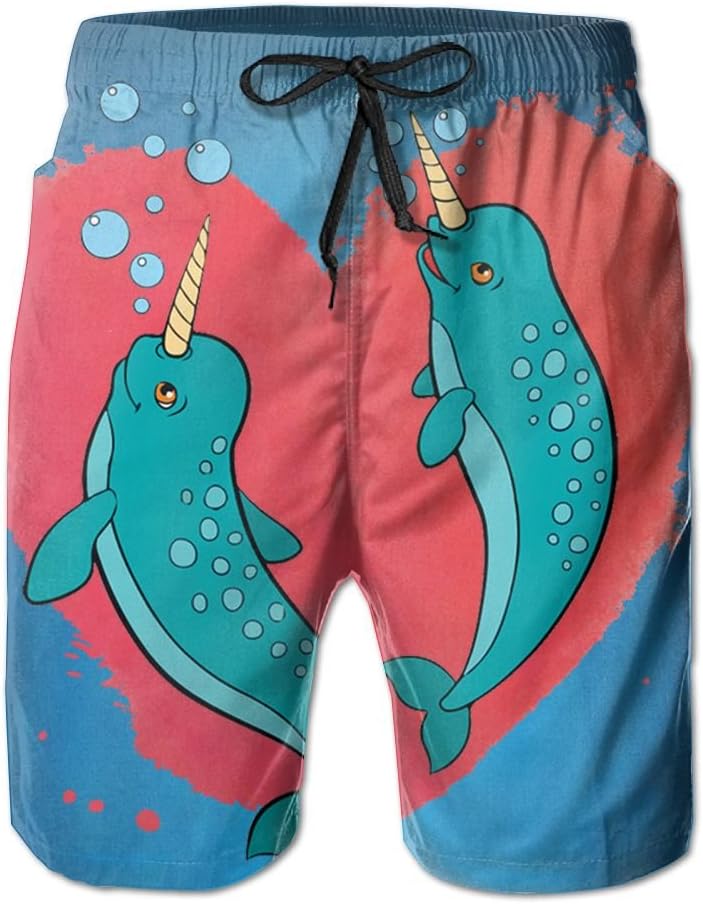 Men's Quick Dry Swim Trunks Printing NARWHAL COUPLE Beach Swim Wear Gym Shorts
