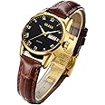 OLEVS Women's Business Dress Watches for Ladies Female Brown Leather Strap Small Face Dress Analog Quartz Wrist Watch with Calendar Day Date Waterproof Luminous Gift Classic Casual Retro Band