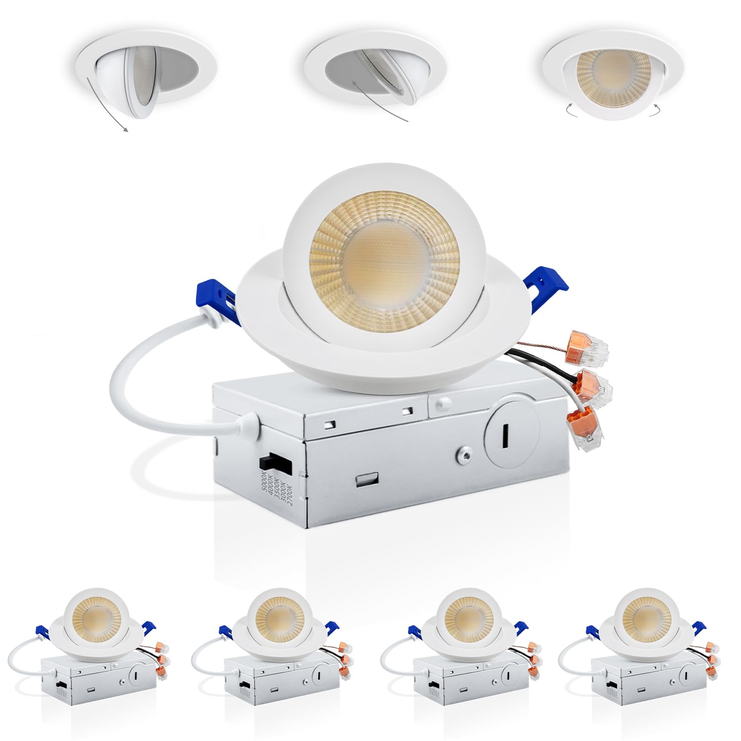 Photo 1 of Adetu 3 Inch Gimbal Led Recessed Lighting, 360°+90° Adjustable Directional Recessed Lights, 2700K/3000K/3500K/4000K/5000K Dimmable Retrofit Eyeball Can Lights with Jbox, ETL (White, 4 Pack)