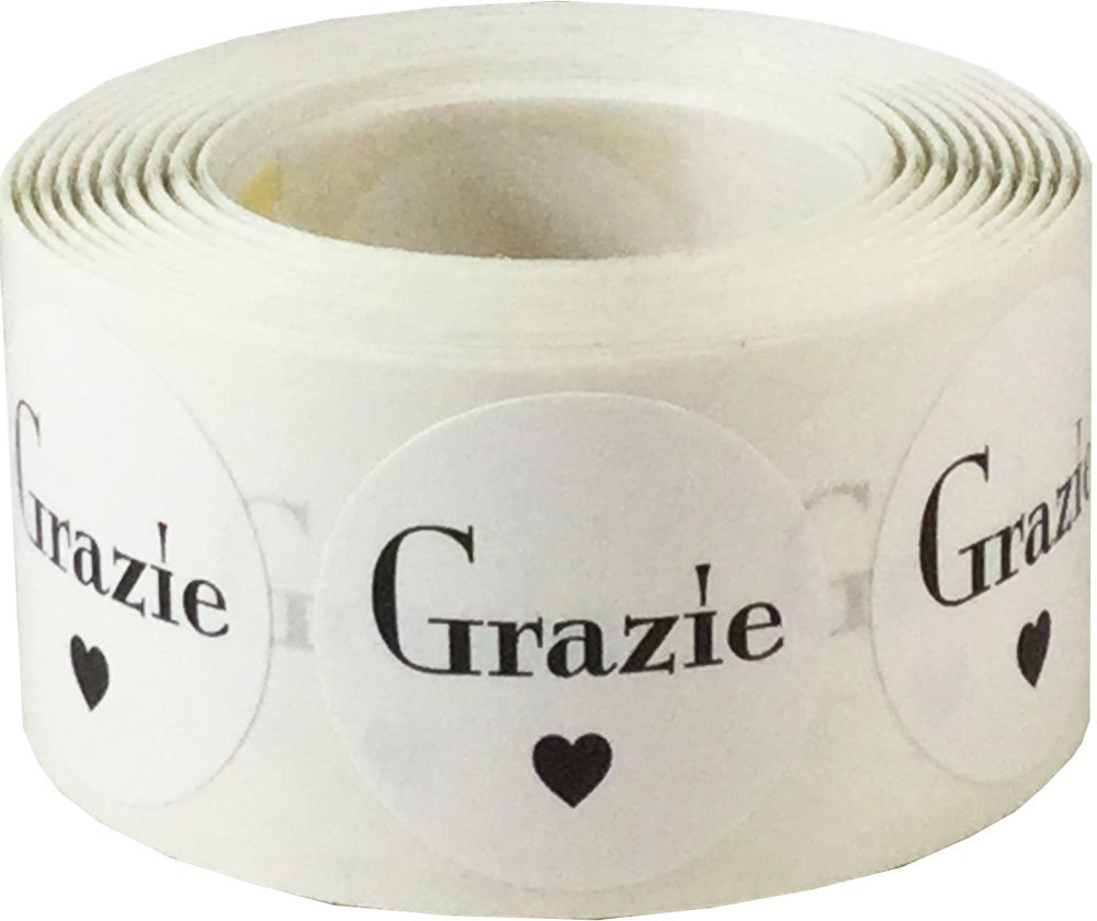 White Grazie Italian Thank You Stickers 25.4 mm 1 Inch Round 500 Count