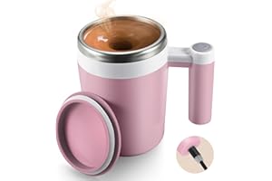 G · PEH Self Stirring Coffee Mug,Rechargeable Automatic Magnetic Self Mixing Coffee Mug with 2 Stir Bar,13oz Auto Stainless Steel mixer Cup for Coffee Milk Cocoa for Office Travel Best Christmas Gifts(Pink)