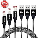 Aonlink iPhone Cable, 3Pack 3FT 6FT 10FT Nylon Braided Lightning to USB iPhone Charger Cord with Aluminum Connector for iPhone 7/7 Plus/6s/6s Plus/6/6Plus/5s/5c/5, iPad/iPod Models-Silver black