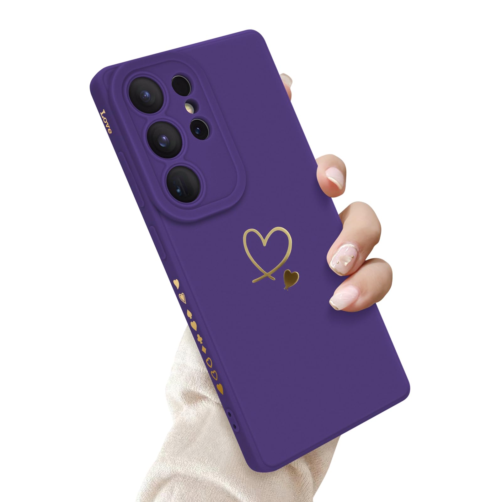 Photo 1 of Newseego for Samsung Galaxy S25 Ultra Case Girls Women, Cute Love Heart Pattern Phone Case Flexible Liquid Silicone Shockproof Protective Bumper Cover for Samsung Galaxy S25 Ultra-Purple