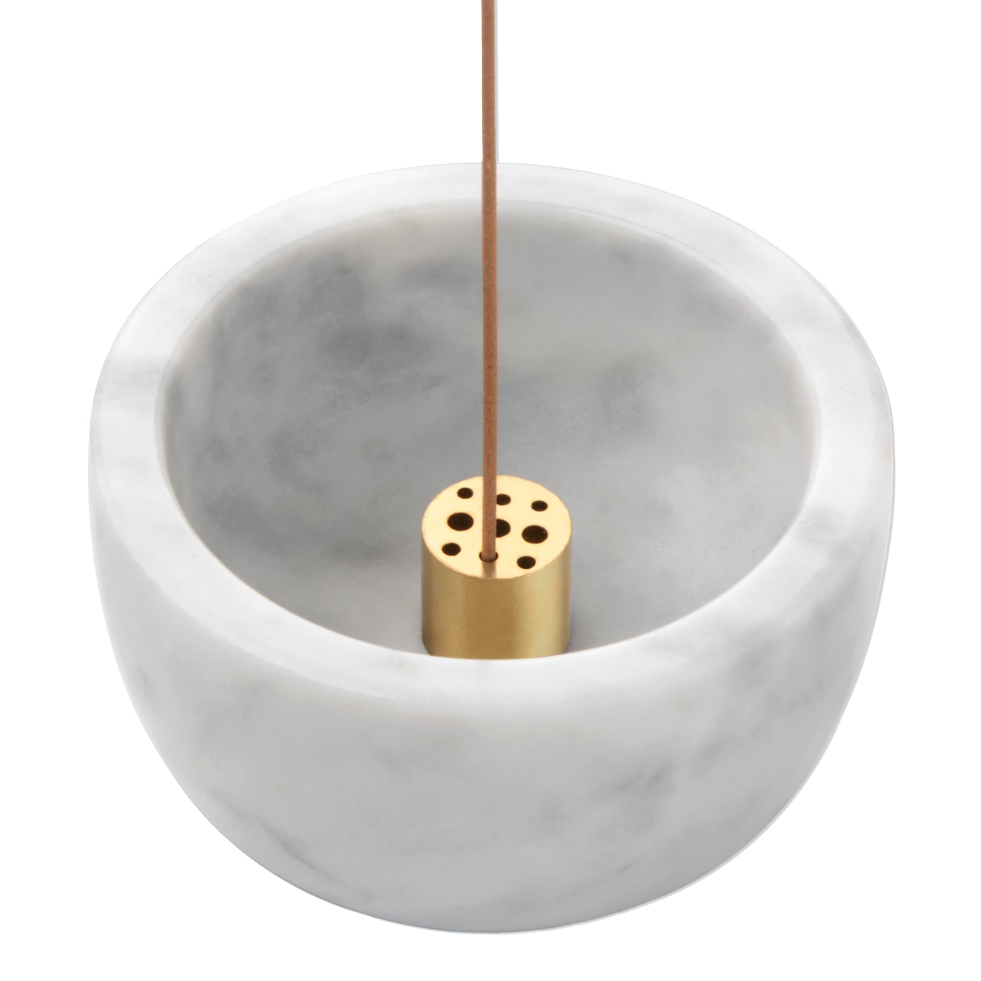 GmyIAK Natural Marble Incense Burner with Brass 9 Holes, Ash Catcher, for Meditation - White