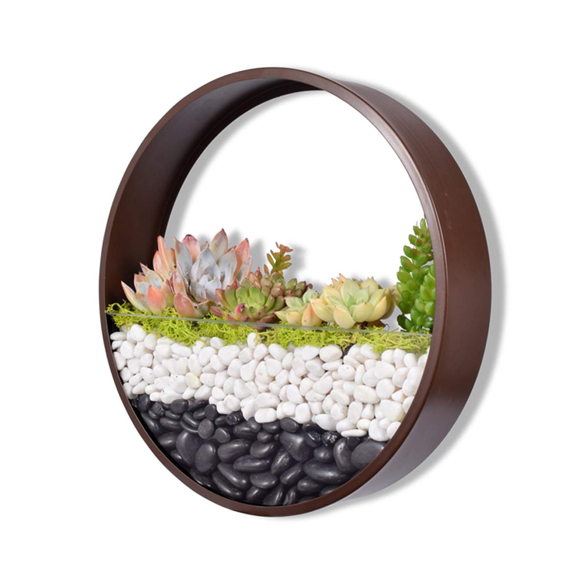 Ecosides Wall Planters Metal Art Hanging Flower Vase Round Iron Hanging Basket Solid Color Wall Planter Decor Adornment Bonsai Creative Indoor PotsTerrarium Planter Flowers Boxes,Brown,Large 12"