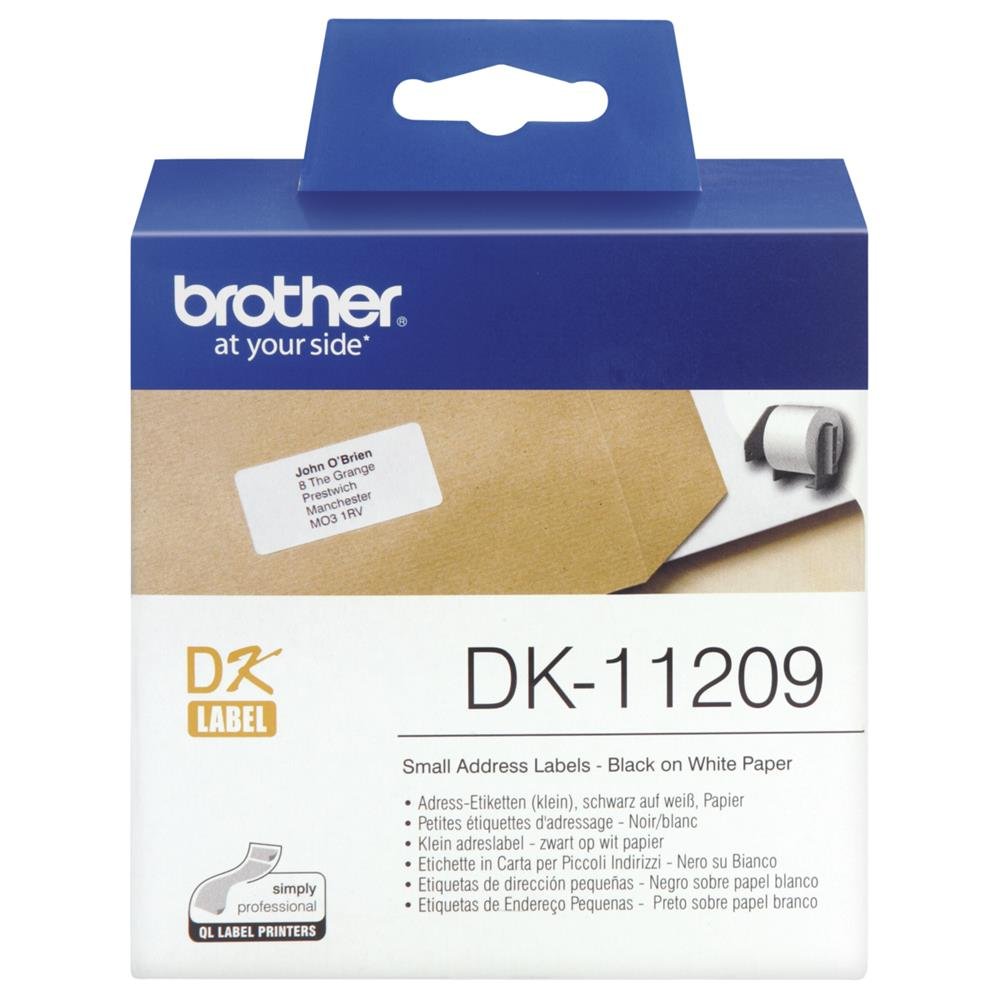 Brother DK-11209 Label Roll, Small Address Labels, Black on White, 800 Labels, Small Address Labels (29 x 62 mm) Brother Genuine Supplies