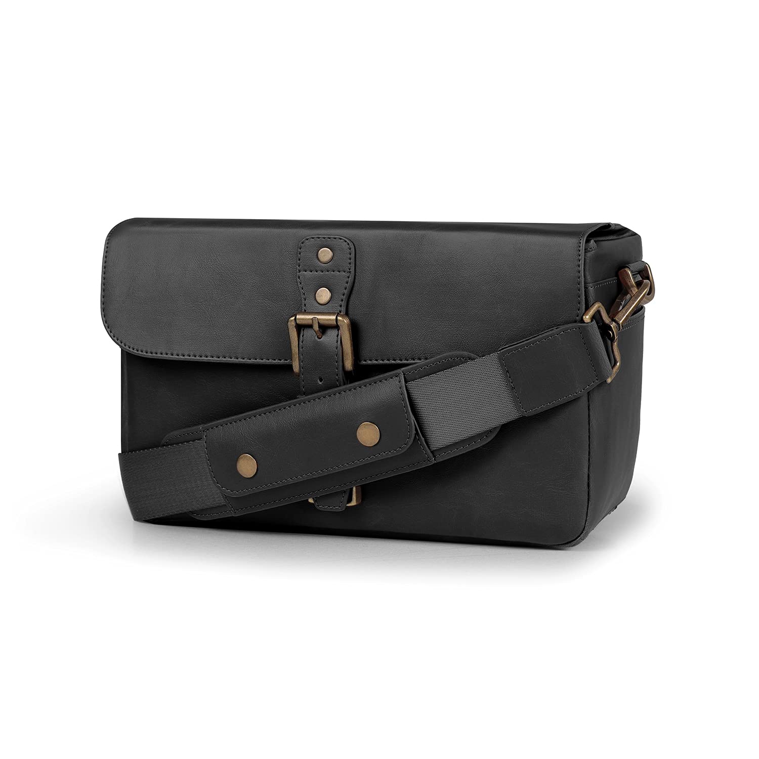 MegaGear MG1524 Leather Camera Messenger Bag for Mirrorless, Instant and DSLR Cameras - Black