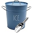 Rae Dunn Ice Bucket with Scoop - Stainless Steel Bucket with Handle, Lid and Ice Scooper - 4 Qt. Storage Bin for Ice Cubes for Bars, Parties, Backyard Barbeques, Picnics, and Camping (Blue)