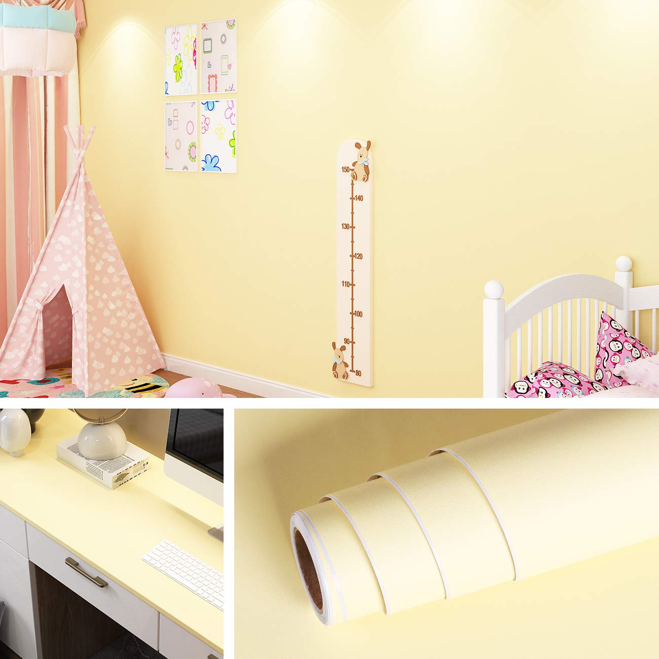 Livelynine Removable Wallpaper for Bedroom Beige Wallpaper Bedroom Plain Kids Wallpaper Self Adhesive Wallpaper for Walls Boys Girls Nursery Children Teenager Bedroom Wall Furniture 40CM X 2M
