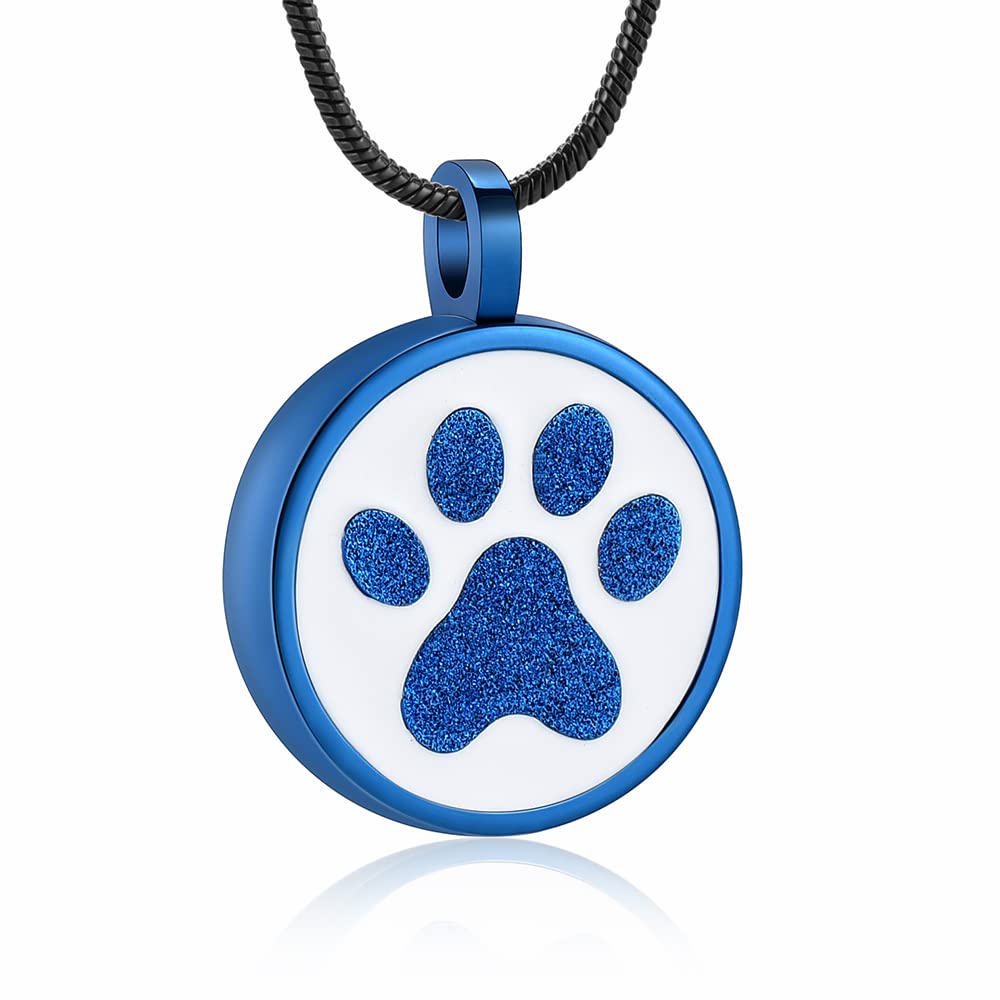 Pet Paw Print Cremation Jewelry for Ashes for Dog/Cat Funeral Memorial Urn Necklace Ashes Holder Keepsake Cremation Urn Pendant(Blue)