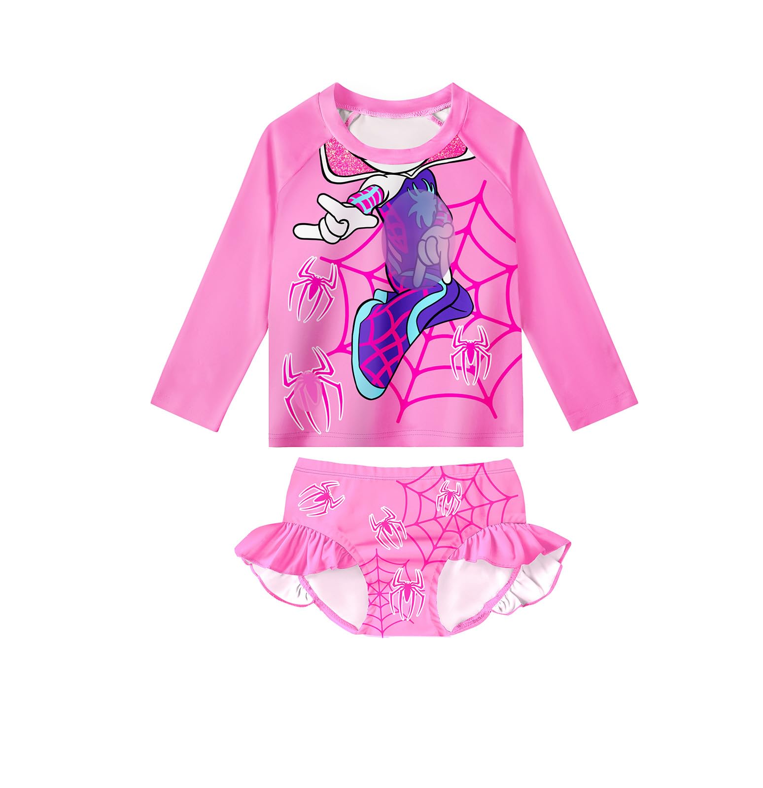 Photo 1 of Lansidun Girls Rash Guard Bathing Suits Kids Swimsuits Long Sleeve Swimwear 3-8 Years Pink