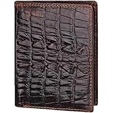 AurexaFashion Genuine Real Leather Short Bifold Wallet for Men, RFID Blocking 3D Animal Print Retro Vintage Embossed Clutch Purse. Vertical Crocodile Tail Coffee