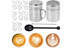 LDBKLGHJ Coffee Sprinkles Powder Set,Stainless Steel Mesh Icing Sugar Sprinkler Chocolate Shaker Duster,Coffee Stencils Coffe