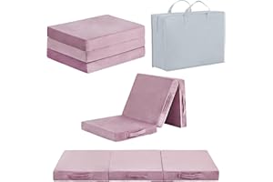 Givjoy Foldable Floor Mattress for Kids, Toddler Washable Tri Folding Floor Nap Mat for Sleeping Daycare, Child Trifold Futon Sofa Bed with Storage Bag for Girls and Boys