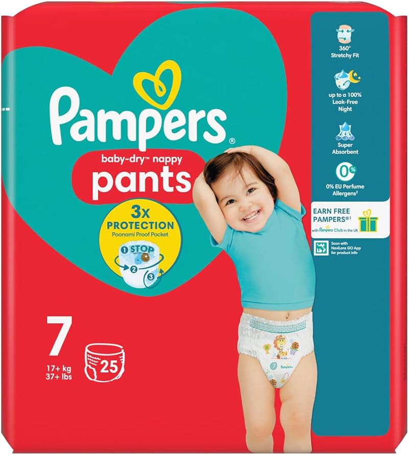Pampers Baby-Dry Nappy Pants Size 7 17kg+ 25 Nappies