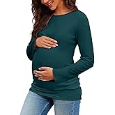 Chuanqi Womens Maternity Shirt Fall Long Sleeve Crew Neck T-Shirts Pregnancy Clothes Side Ruched Tunic Tops