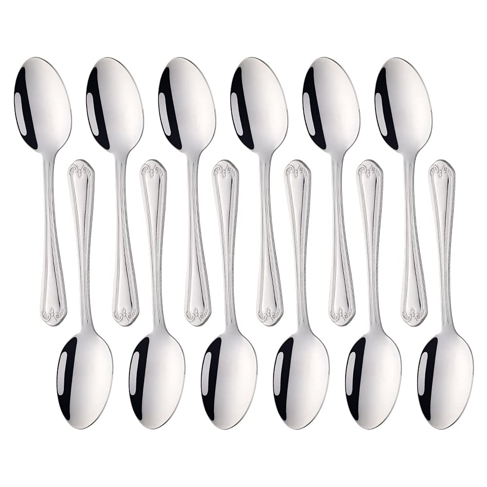 Meisha Teaspoons, Stainless Steel Jesmond Cutlery Tea Spooon, Mirror Polishing Spoon Set for Tea, Coffee, Dessert - Silver (Pack of 12)