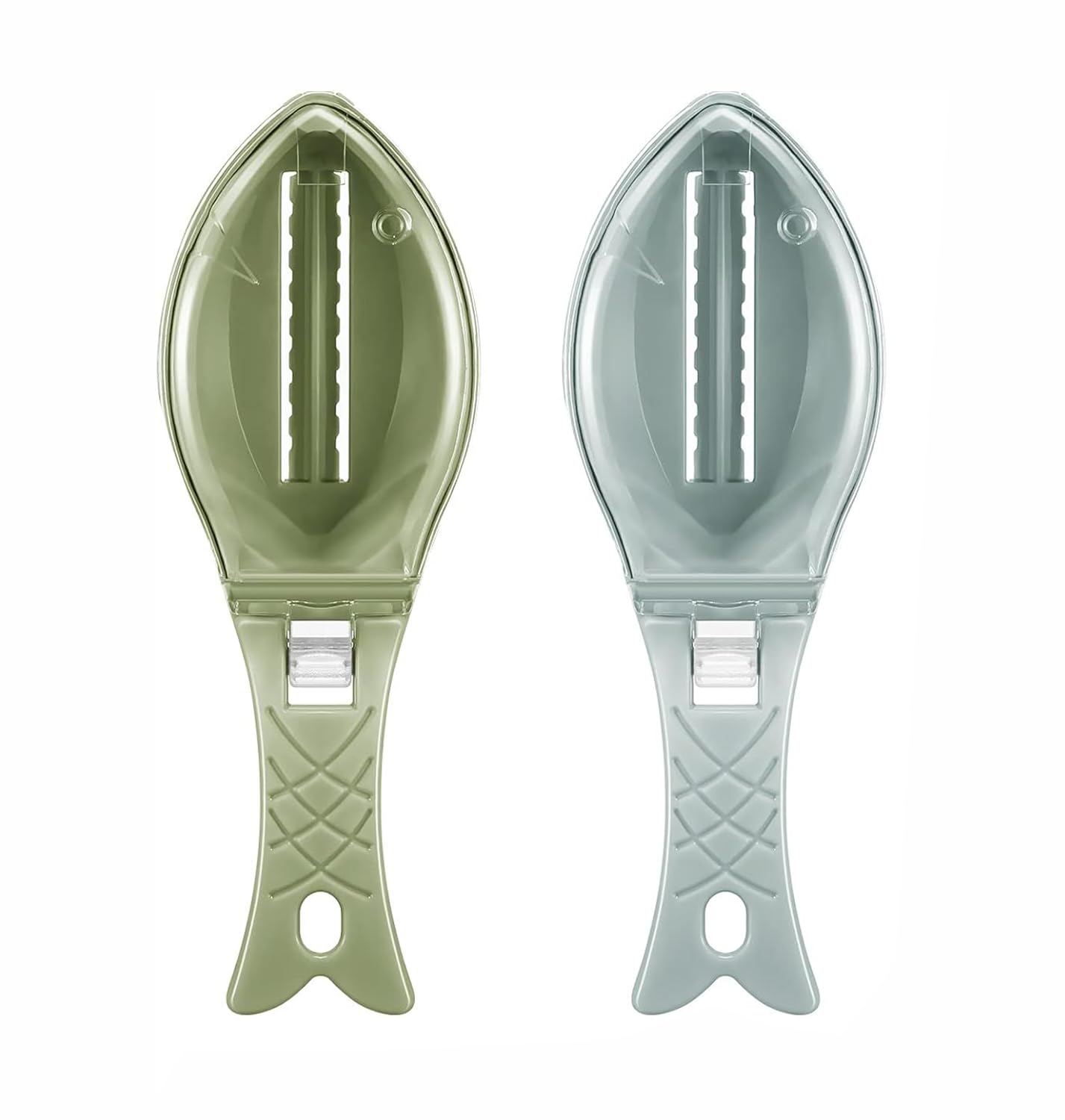 ZEACCT 2 Pcs Multifunctional Fish Scale Remover with Cover - Stainless Steel Descaler Tool for Kitchen, Efficient Fish Skin Scraping Brush for Cooking (Blue & Green, Easy to Clean)