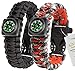 1# BEST Value For Money A2S Survival Kit Paracord Bracelet Set of 2 with Compass Flint Fire Starter, Stainless Fire Scraper, Emergency Whistle (Black / Red Camo, Medium 8
