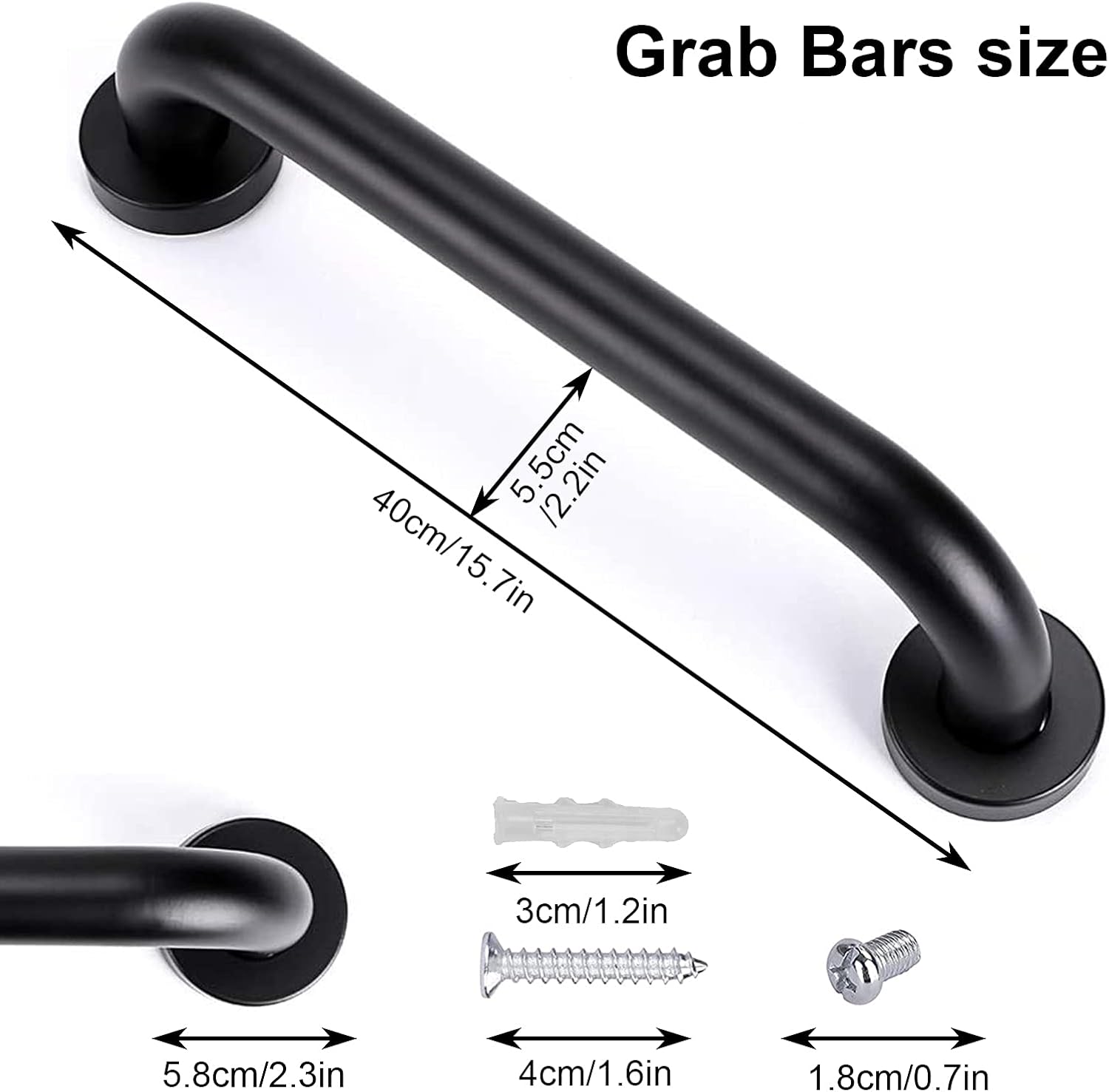 smart-hormarket 12 Inch Shower Grab Bar Black Stainless Steel Bathroom Balance Bar Safety Hand Rail Support for Handicap, Bath Handle, Elderly, Disabled, Injury, 2 Pack: Health & Personal Care