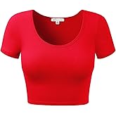 Women Cotton Scoop Neck Crop Tops Short Sleeve Basic Casual Shirts