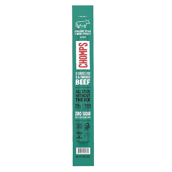 CHOMPS ITALIAN STYLE GRASS-FED BEEF STICK, 1.15 OZ, KETO, PALEO, WHOLE30, SUGAR FREE, LOW CARB SNACK