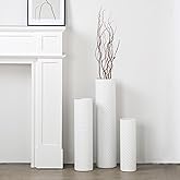 Dnnnii Tall Floor Vases Set of 3 - White Metal Cylinder Vases for Living Room Corner, Modern Honeycomb Texture, Extra Large Standing Decor (Tallest 27.6in, Home Bedroom Dining Decor)