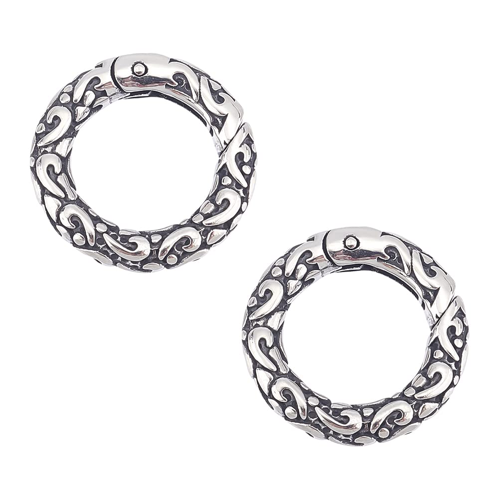UNICRAFTALE about 2Pcs Tibetan Style Spring Gate Rings Stainless Steel Textured Snap Clasps 6 Gauge O Ring Clips Snap Hooks Spring Keyring Buckle Clasps for Bag Purse Shoulder Strap Key Chains