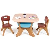 Costzon Kids Table and Chairs, 3 PCS Activity Desk Set w/ 4 Detachable Storage Bins for Indoor Outdoor Play Art Crafts Picnic