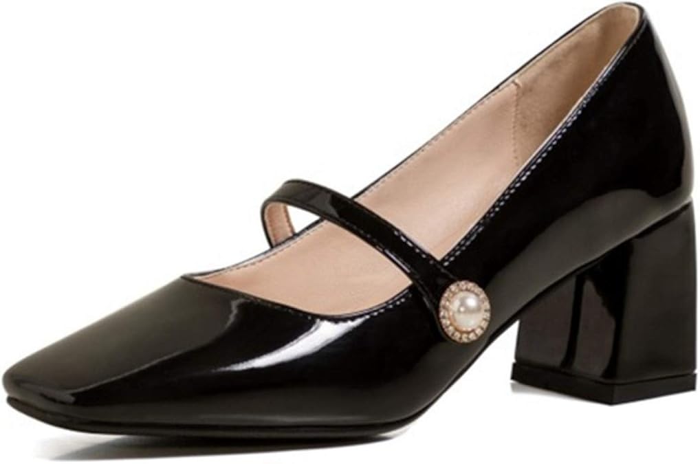 Women Classic Square Toe Block Heel Mary Jane Shoes Ladies Buckle Strap