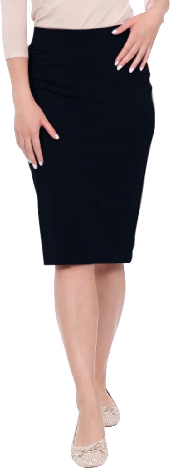 Kosher Casual Womens Modest Knee-Length Fitted Lightweight Cotton Spandex Pencil Skirt
