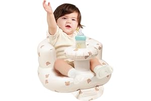 ROPECUBE Inflatable sit up Chair for Babies 3-36 Months, Inflatable Baby Chair with Tray，Infant Back Support Sofa with Built in Air Pump for Inside and Outside (Brown Bear)
