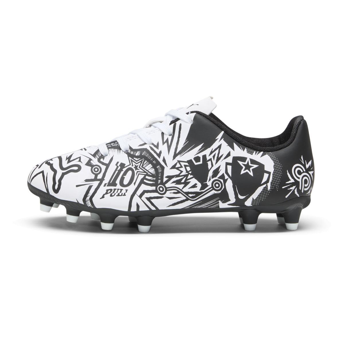 PUMA Tacto Christian Pulisic Firm, Artificial Ground Soccer Cleats Sneaker, White-Black, 4 US Unisex Big Kid