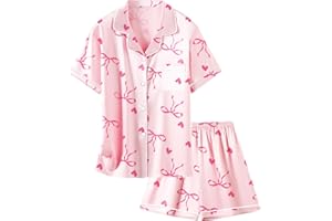 Schbbbta Girls Womens Pajamas, Satin Silky Pjs Set Kids 2Pcs Button-Down Nightwear Sleepwear Gift for Mommy and me