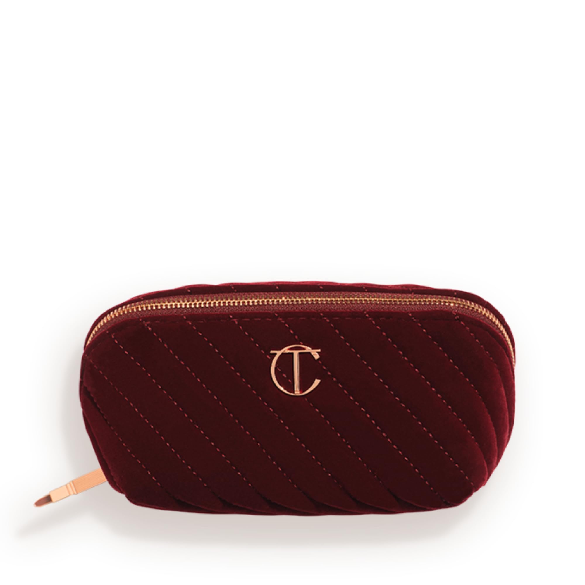 Charlotte Tilbury Travel Makeup Bag of My Dreams - Quilted Velvet Skincare, Fragrance & Cosmetic Organizer with 5 Compartments, Zip Pocket & Top Handle - Iconic Night Crimson Toiletry Bag
