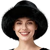 Andtry Faux Fur Bucket Hat for Women - Oversized Winter Long Pile Fur Wide Moldable Brim Warmer Cap