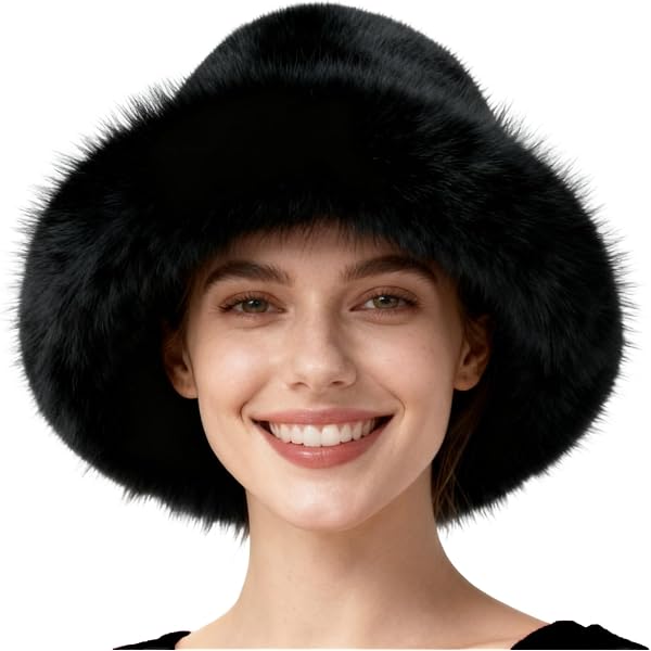 Lina & Lily Oversized Winter Faux Fur Bucket Hat for Women  display picture 3