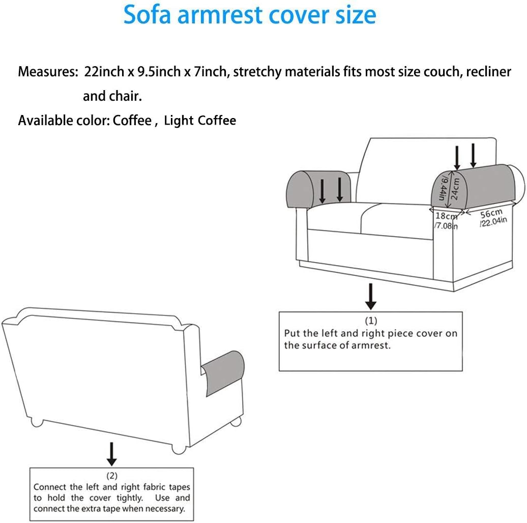 Anti-Slip Spandex Armrest Cover for Leather Sofa Stretchy Polyester Double-Layer Thick Fabric Recliner Armchair Couch Slipcover Furniture Protector, Set of 2 (Chocolate): Home & Kitchen