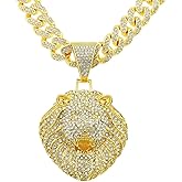 Roaring Lion Pendant Hip Hop Cuban Link Chain for Men - Iced Out Lion Head Necklace - Gold Stylish Animal Jewelry