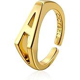 Cicy Bell Initial Rings for Women 18k Gold Plated Adjustable Letter Rings Bold Personalized Engraved Women’s Open Signet Rings for Party