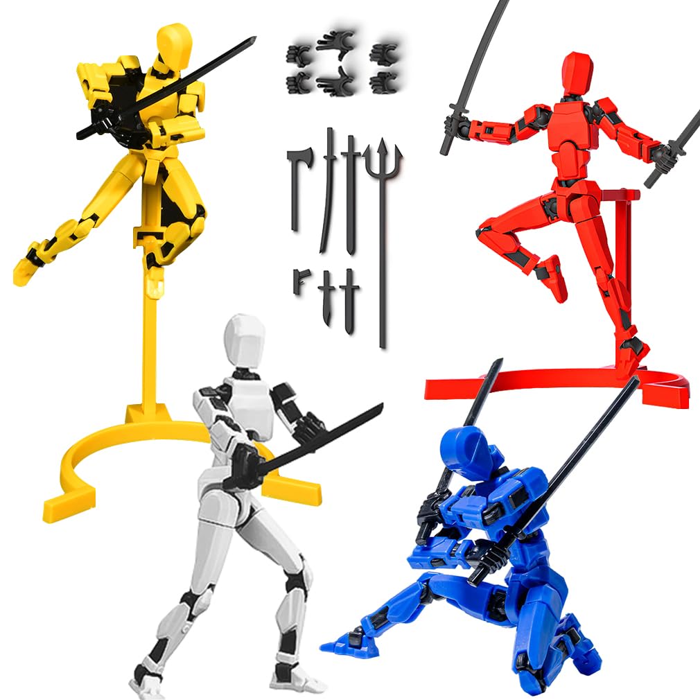 4 Pack T13 Action Figure, 4 Colors Assemble t13 Models, DIY Pose Stand Titan 13 Action Figures, Lucky T 13 Figures, Dummy 13 Boys Toys, Smooth Movable Joints Robot Titans Man Teens Gift