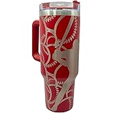 KodaBella 40 oz Baseball Laser Engraved Stainless Steel Tumbler, Red, CP-RED-LAZ-000217