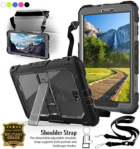 Galaxy Tab A 10.1 Case, T580 Case, Shockproof Full-body Protective Rugged Bumper Cover Skin Built-in Kickstand &amp; Shoulder Strap for Samsung Galaxy Tab A 2016 SM-T580 SM-T585 (No Pen Version) Grey