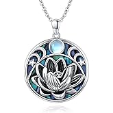 CUOKA MIRACLE Lotus Moonstone Necklace for Women 925 Sterling Silver Lotus Pendant Necklace Jewelry Gifts for Mom Women on Birthday Mother's Day Anniversary Christmas