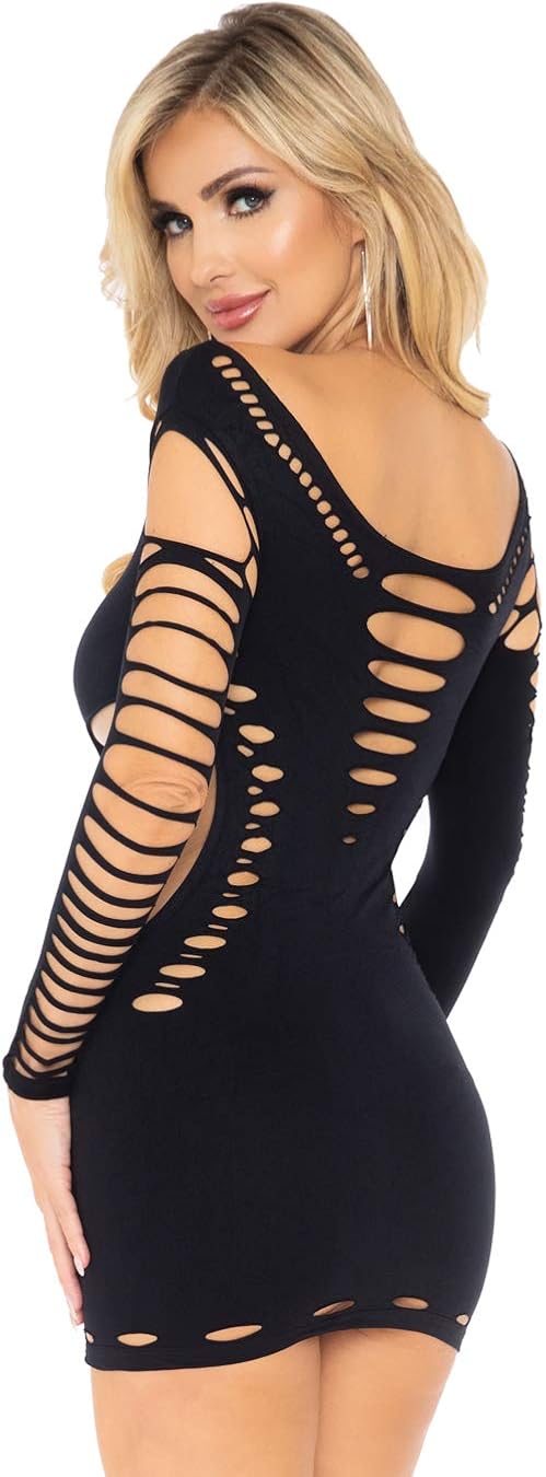 Leg Avenue Women's Mini Dress, Shredded Black, One Size: Lingerie: Clothing
