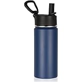 Volhoply Kids Insulated Water Bottle with Straw,16oz Stainless Steel Cold Water Bottles for School,BPA-Free Metal Wide Mouth Cups with Handle Lid,Reusable Double Wall Vacuum Sport Flask(Navy,1)