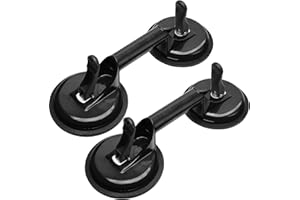 DJYIYEW Heavy Duty Suction Cups - Aluminum Vacuum Handle Glass & Tile Lifter - Ergonomic, Reliable Suction for Lifting Large Glass, Tile, Marble, Floor, Dent Puller (2 Pack Black)