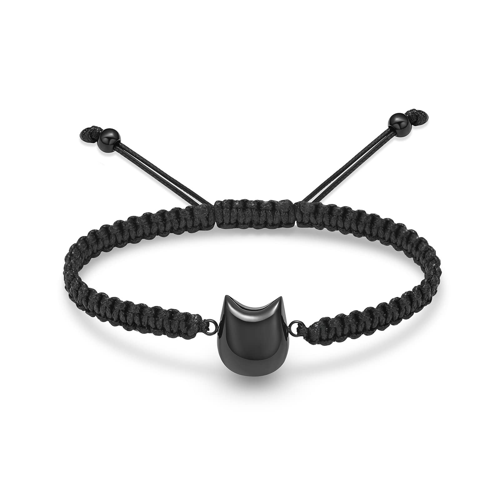 AIWENXI Cute Cat Cremation Bracelet for Ashes Stainless Steel Urn Pendant Pet Keepsake Adjustable Braided Rope Bangle Jewellery Gift for Women Men