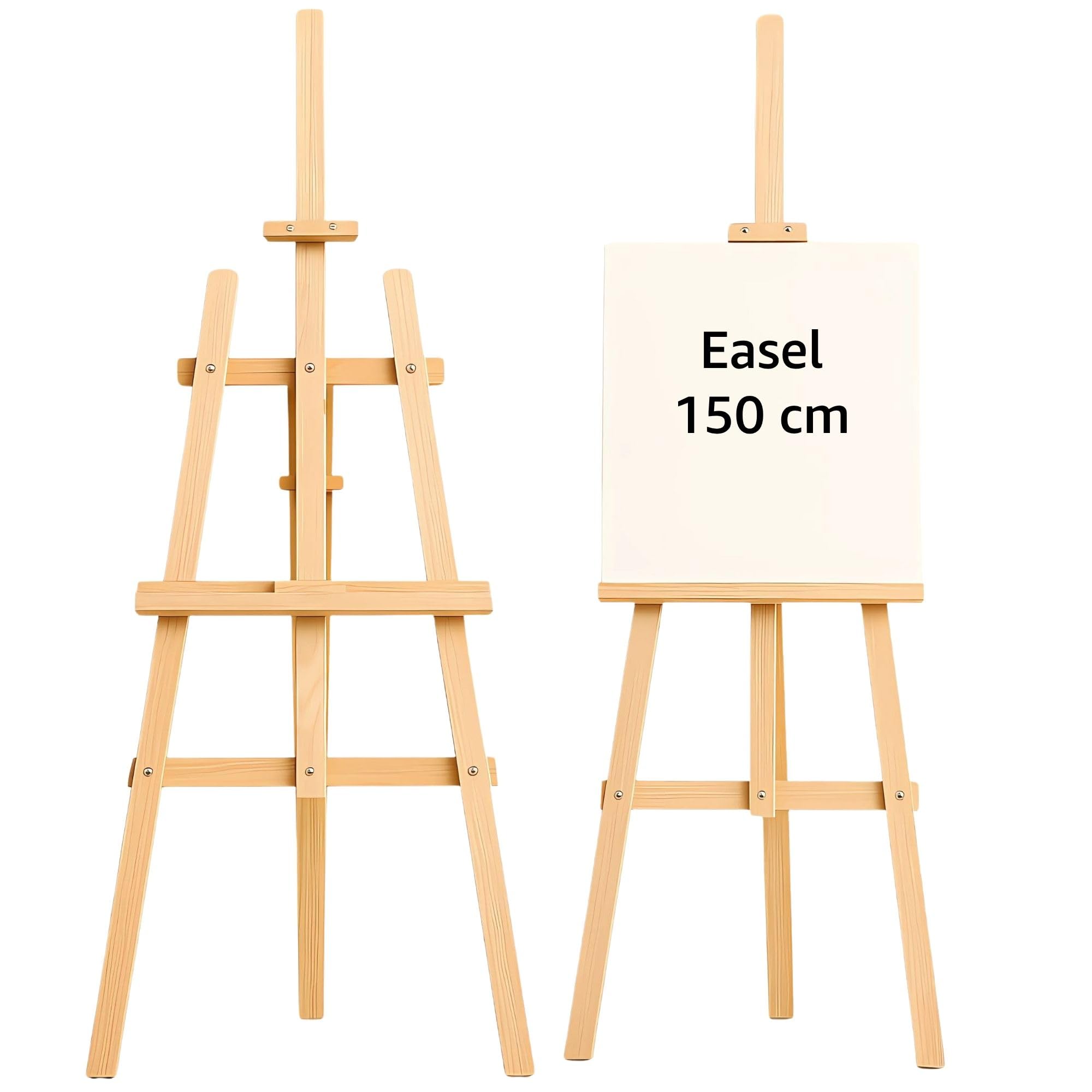 Painting Easel in Wood 150 cm - Foldable and Height-Adjustable easels for Painting Canvas Stand for Artists Paintings and Wedding tableaus Suitable for Children and Adults