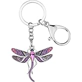 BONSNY Enamel Alloy Rhinestone Floral Dragonfly Keychains Gifts for Women Key Car Purse Bags Charms Nature Design